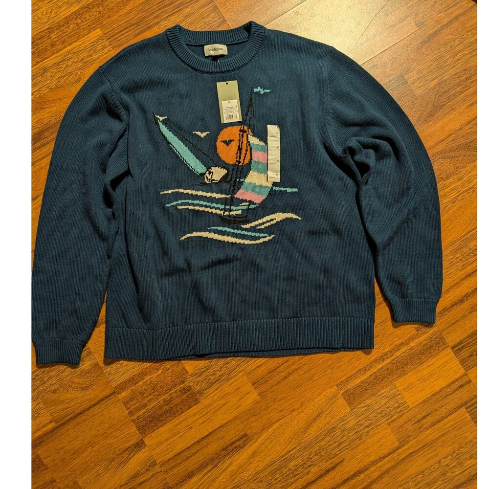 Goodfellow & Co Mens XL Knitted Crewneck Sweater Navy Sailboat NWT